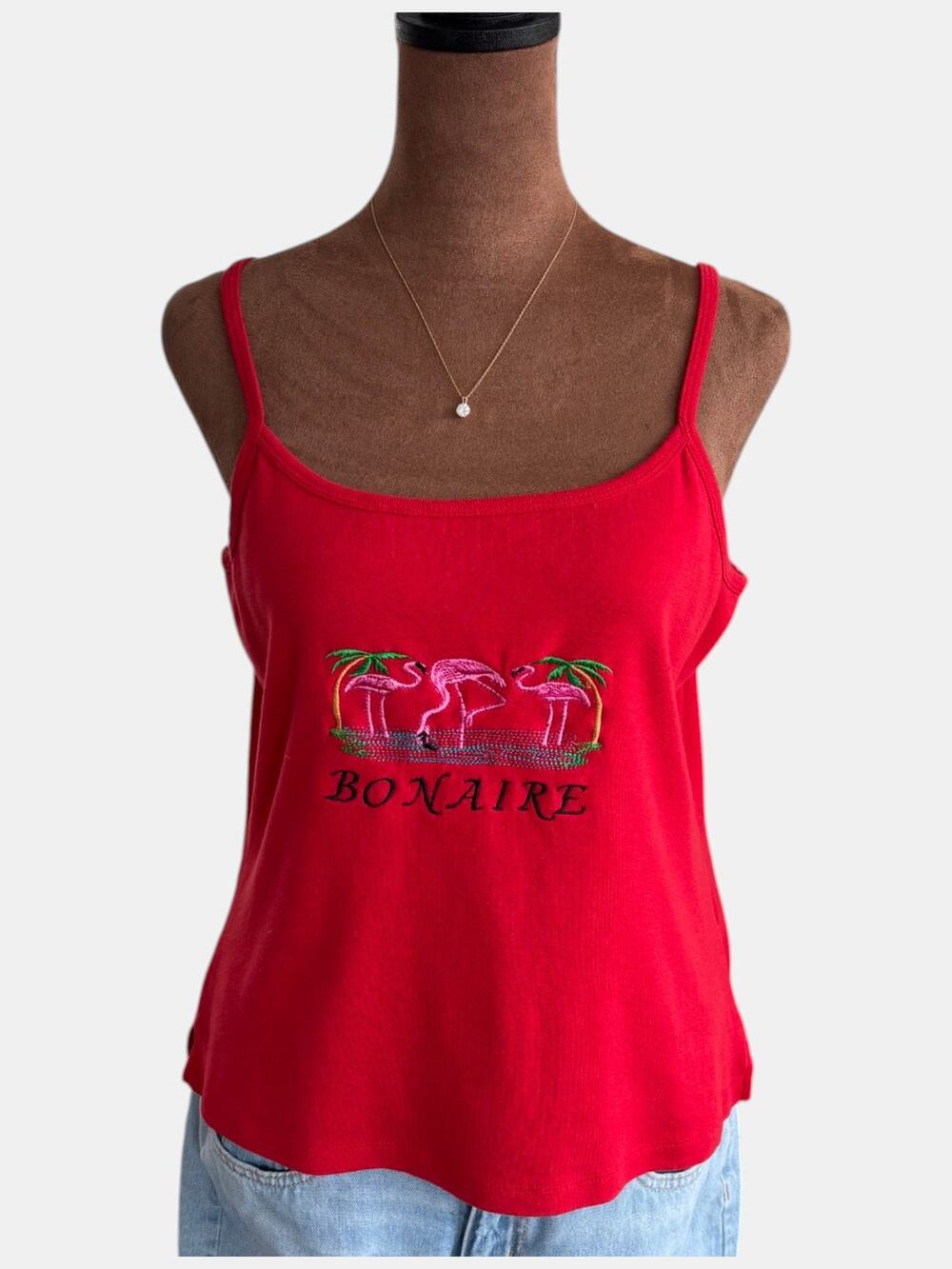 90s Vintage Island Expressions Bonaire Red Tank Top Embroidered Cami Y2K XXL